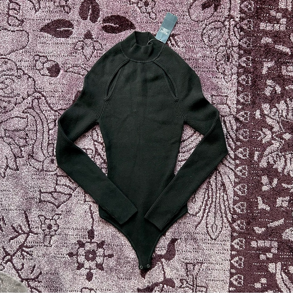 Black Ribbed Women's bodysuit